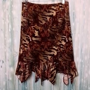 Lucca Velour handkerchief cut mixed media printed midi skirt